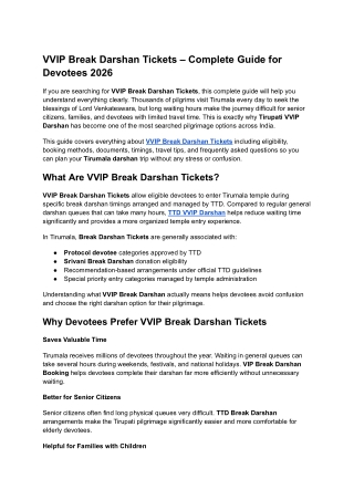 VVIP Break Darshan Tickets – Easy Booking Guide 2026