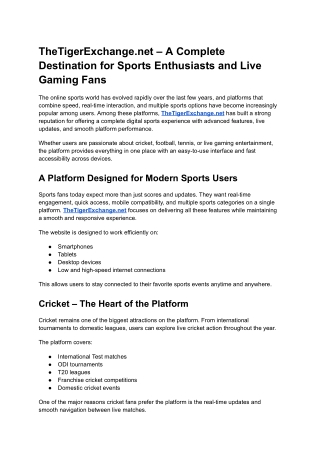 TheTigerExchange.net – A Complete Destination for Sports Enthusiasts and Live Gaming Fans
