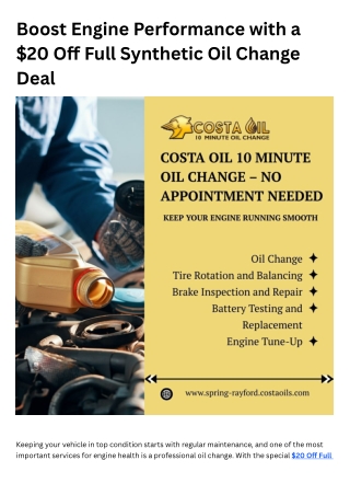 Boost Engine Performance with a $20 Off Full Synthetic Oil Change Deal