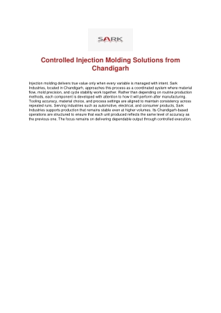 Controlled Injection Molding Solutions from Chandigarh