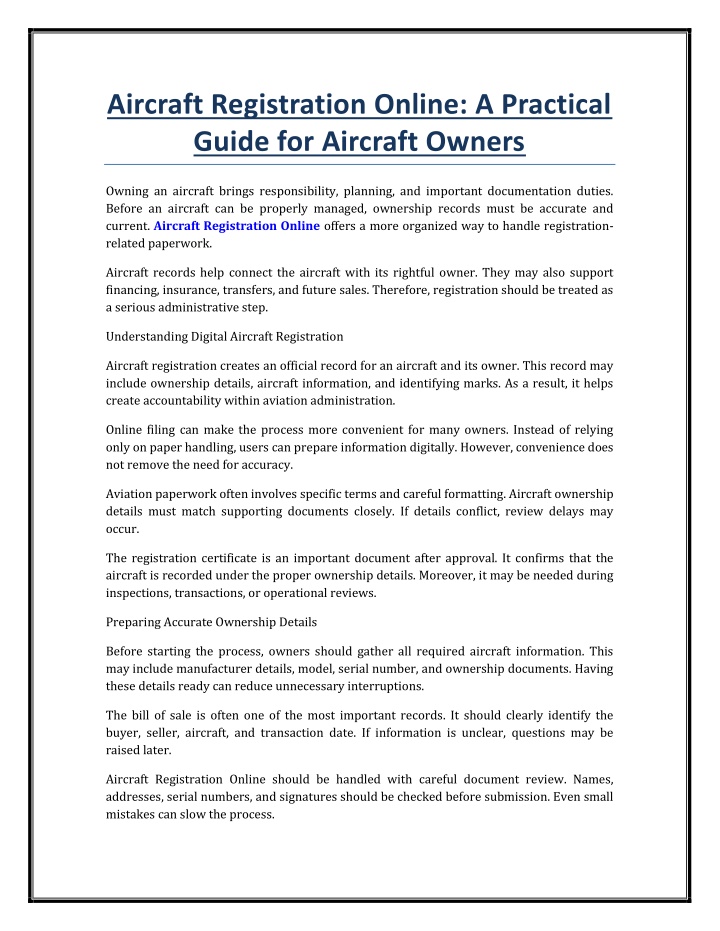PPT - Aircraft Registration Online A Practical Guide for Aircraft ...