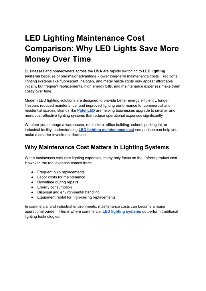 PPT - LED Lighting Maintenance Cost Comparison_ Why LED Lights Save ...