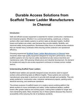 Durable Access Solutions from Scaffold Tower Ladder Manufacturers in Chennai
