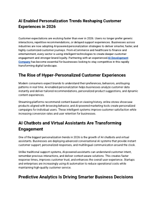 AI Enabled Personalization Trends Reshaping Customer Experiences in 2026
