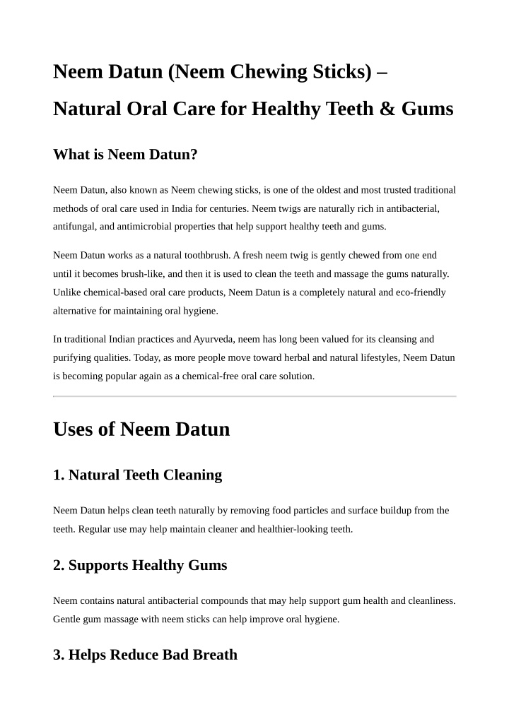 Neem Datun Toothpaste PPT - Harivital Neem Datun: Natural Solution for Healthy Teeth & Gums ...