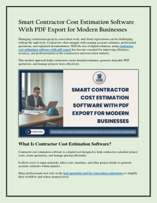 Smart Contractor Cost Estimation Software With PDF Export for Modern Businesses