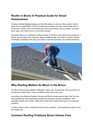 Roofer in Bronx A Practical Guide for Smart Homeowners