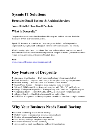 Dropsuite Email Backup & Archival Solutions – Sysmic IT Solutions