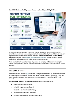 Best EMR Software for Physicians: Features, Benefits, and Why It Matters