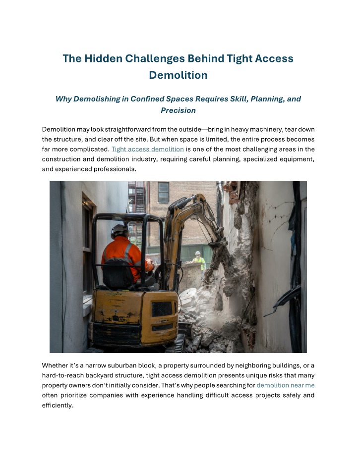 PPT - The Hidden Challenges Behind Tight Access Demolition PowerPoint ...
