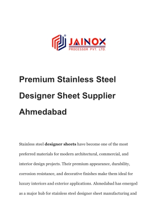 Premium Stainless Steel Designer Sheet Supplier Ahmedabad