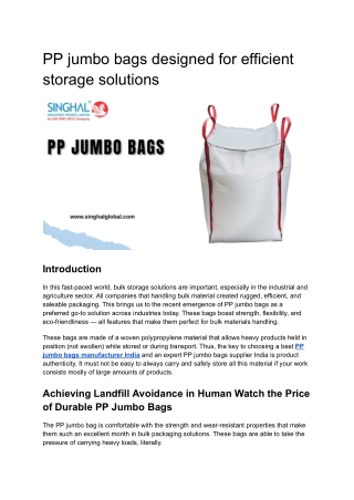 PP jumbo bags designed for efficient storage solutions