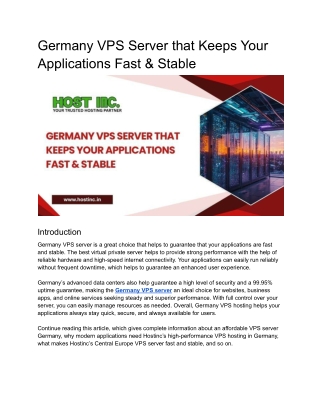 Germany VPS Server that Keeps Your Applications Fast & Stable