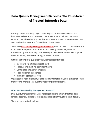 Data Quality Management Services - The Foundation of Trusted Enterprise Data