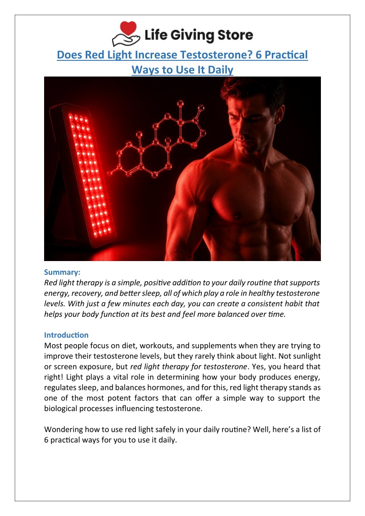 PPT - 6 Ways to Use Red Light Therapy for Testosterone Daily | LGS PowerPoint Presentation - ID ...