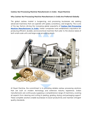 Why Cashew Nut Processing Machine Manufacturers in India Are Preferred Globally