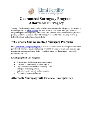 Guaranteed Surrogacy Program – Affordable Surrogacy Solutions in India