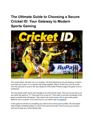 The Ultimate Guide to Choosing a Secure Cricket ID_ Your Gateway to Modern Sports Gaming