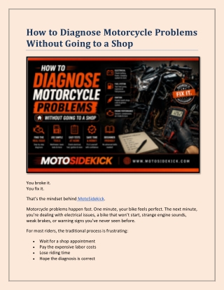 How to Diagnose Motorcycle Problems Without Going to a Shop