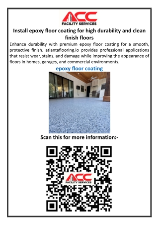Install epoxy floor coating for high durability and clean finish floors