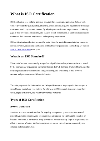 What is ISO Certification?