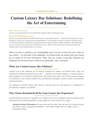 Custom Luxury Bar Solutions by Kocktail Kraft | Bespoke Bars for Elevated Living