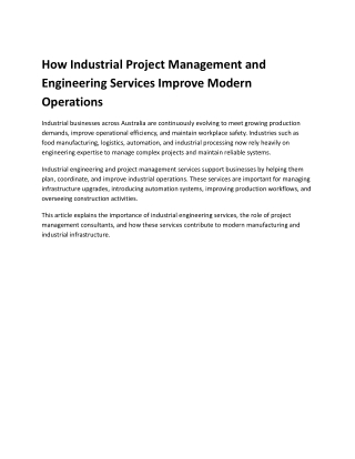 How Industrial Project Management and Engineering Services Improve Modern Operations