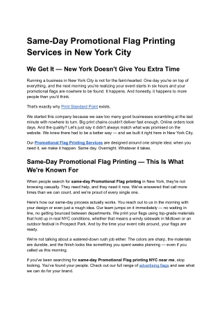 Same-Day Promotional Flag Printing Services in New York City