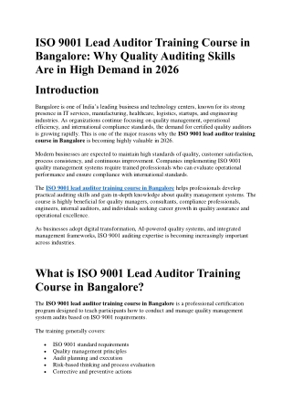 ISO 9001 Lead Auditor Training Course in Bangalore