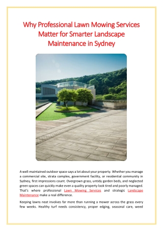 Why Professional Lawn Mowing Services Matter for Smarter Landscape Maintenance in Sydney