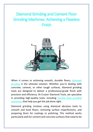 Diamond Grinding and Cement Floor Grinding Machines Achieving a Flawless Finish