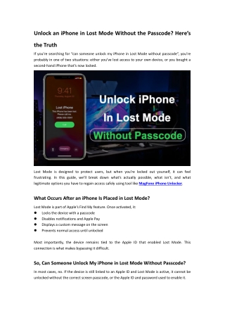 Unlock an iPhone in Lost Mode Without the Passcode Here’s the Truth