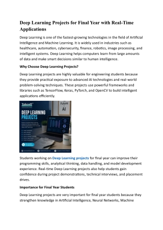 Deep Learning Projects for Final Year with Real