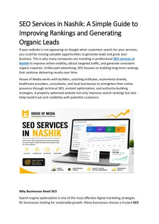 SEO Services in Nashik: A Simple Guide to Improving Rankings and Generating Lead