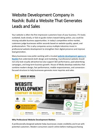Website Development Company in Nashik: Build a Website That Generates Leads