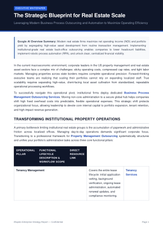 Real Estate Property Management Outsourcing & BPO Strategic Blueprint