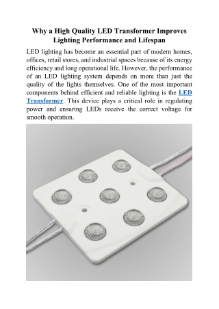 Why a High Quality LED Transformer Improves Lighting Performance and Lifespan