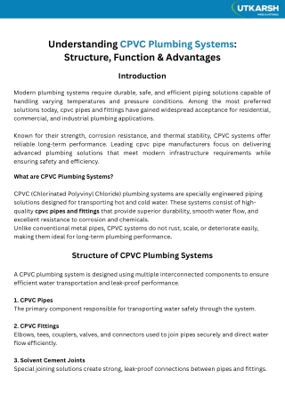 Understanding CPVC Plumbing Systems Structure, Function & Advantages