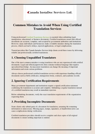 Common Mistakes to Avoid When Using Certified Translation Services