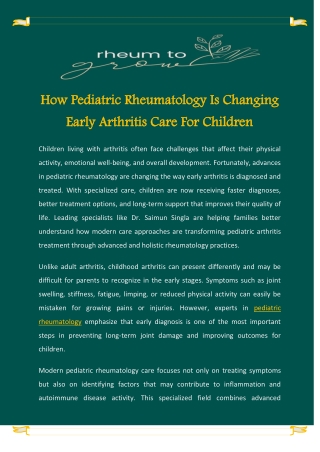 Paediatric Rheumatology PPT - How Pediatric Rheumatology Is Changing Early Arthritis Care For ...