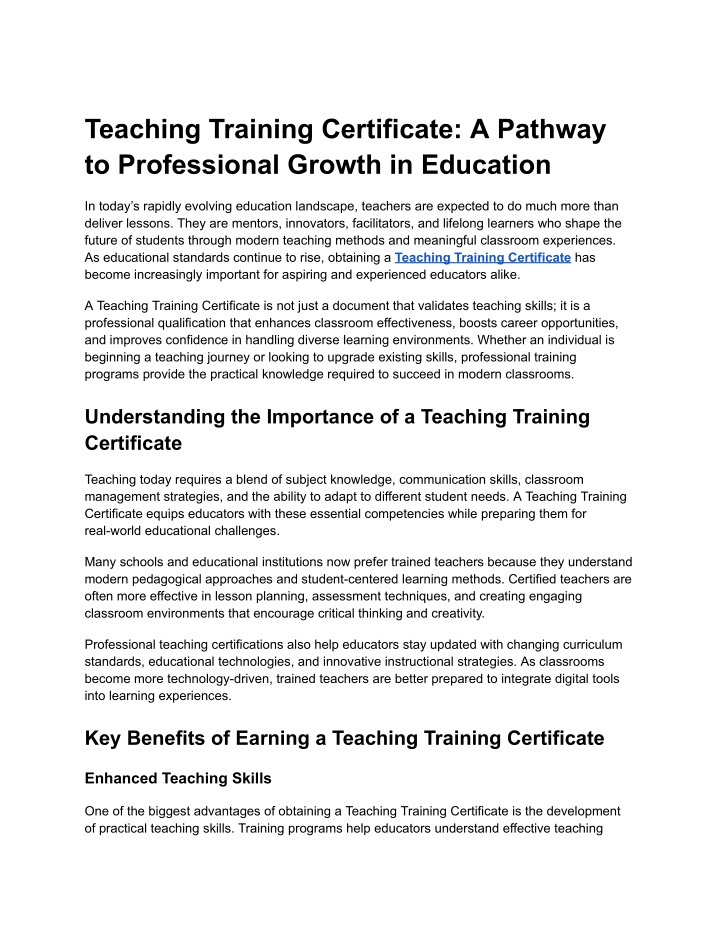 PPT - Teaching Training Certificate PowerPoint Presentation, free