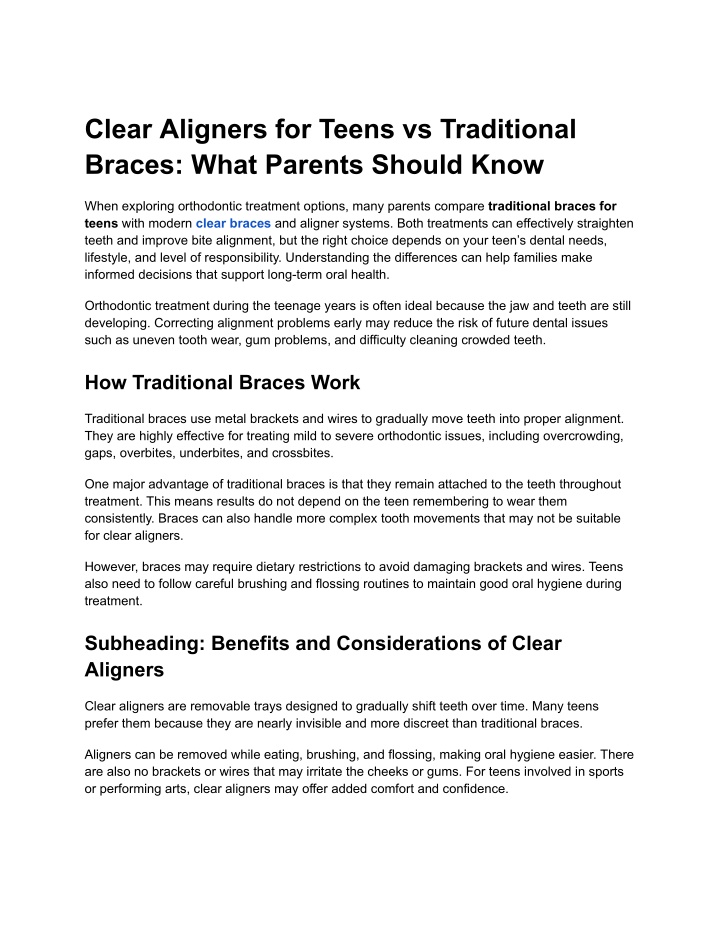 PPT - Clear Aligners for Teens vs Traditional Braces_ What Parents ...