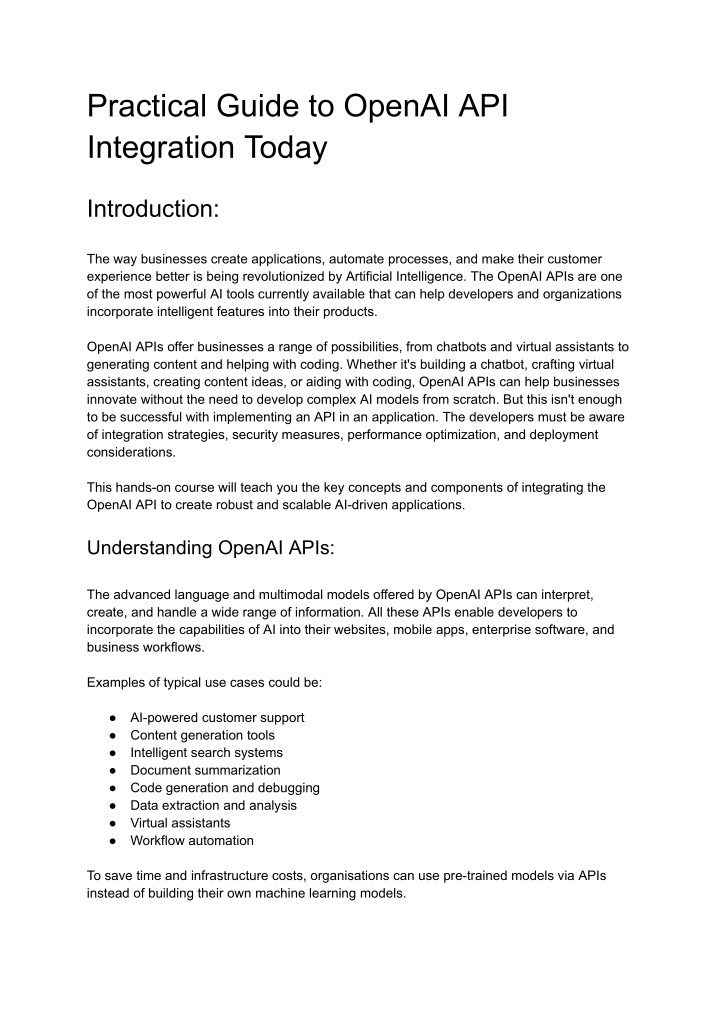 PPT - Practical Guide to OpenAI API Integration Today PowerPoint ...