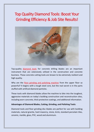 Top Quality Diamond Tools Boost Your Grinding Efficiency Job Site Results