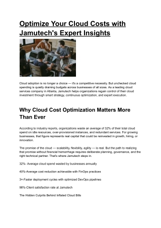 Optimize Your Cloud Costs with Jamutech's Expert Insights
