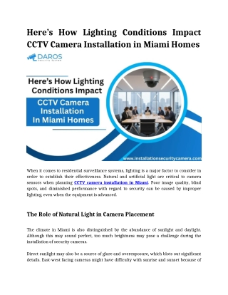 Here’s How Lighting Conditions Impact CCTV Camera Installation in Miami Homes