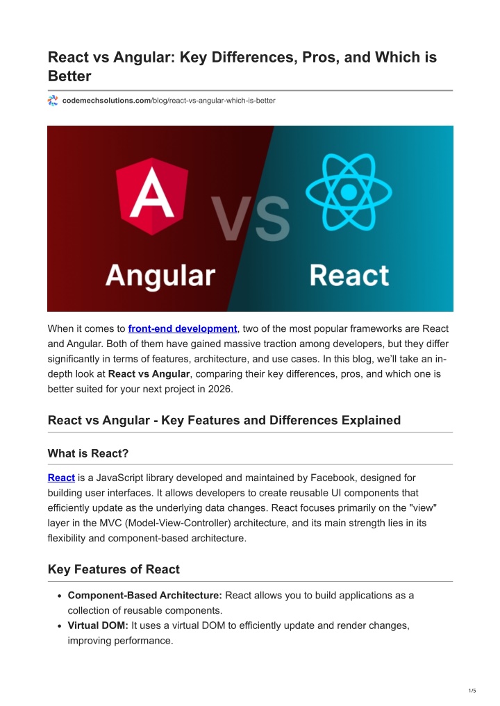 PPT - React vs Angular Key Differences Pros and Which is Better ...