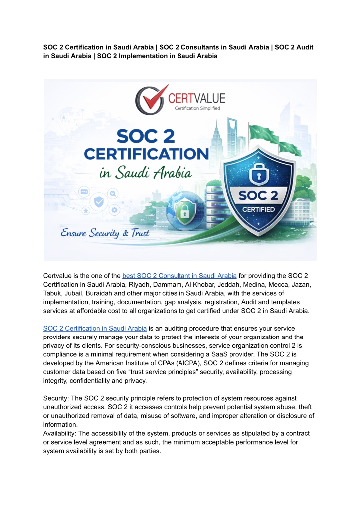 PPT - SOC 2 Certification in Saudi Arabia PowerPoint Presentation, free ...