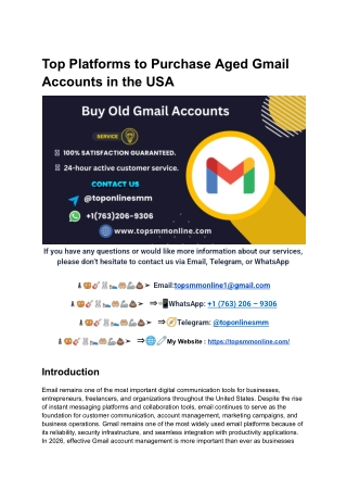 Top Platforms to Purchase Aged Gmail Accounts in the USA