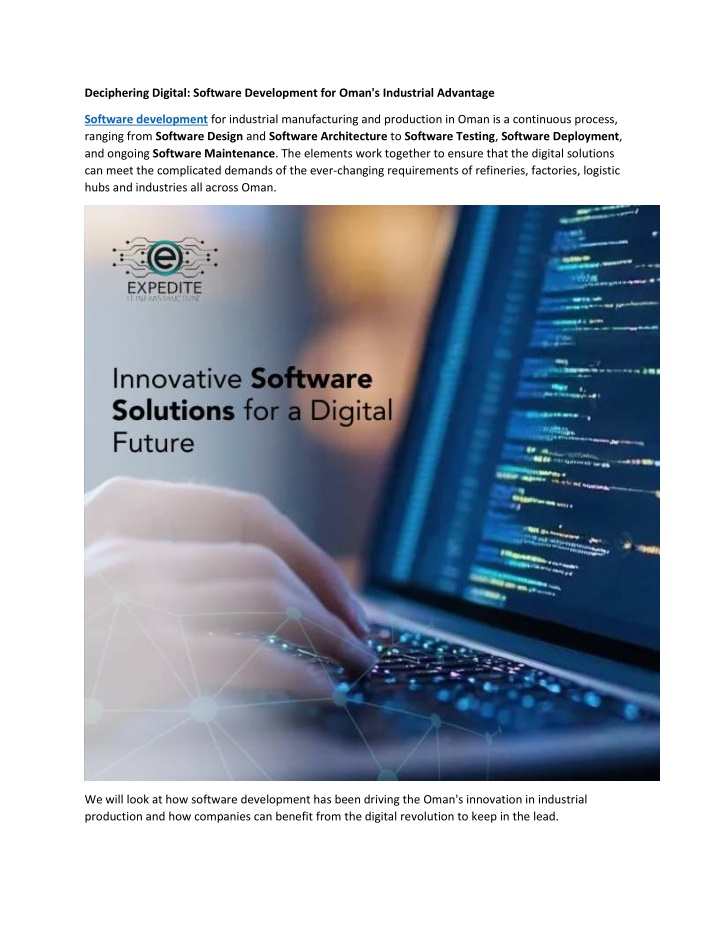 Digital Software Development Text PPT - Deciphering Digital - Software Development for Oman's Industrial ...